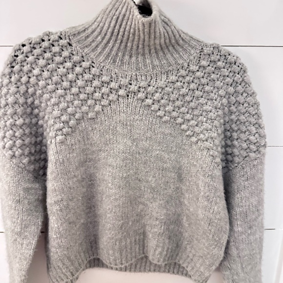 FREE PEOPLE XS Bradley Textured grey crop roll neck acrylic woman sweater boho - Picture 6 of 15